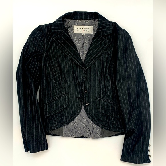 Trina Turk Dark Gray Striped Blazer Size 4 - Picture 1 of 4